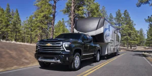 2026 Chevrolet Silverado HD pulling large camper